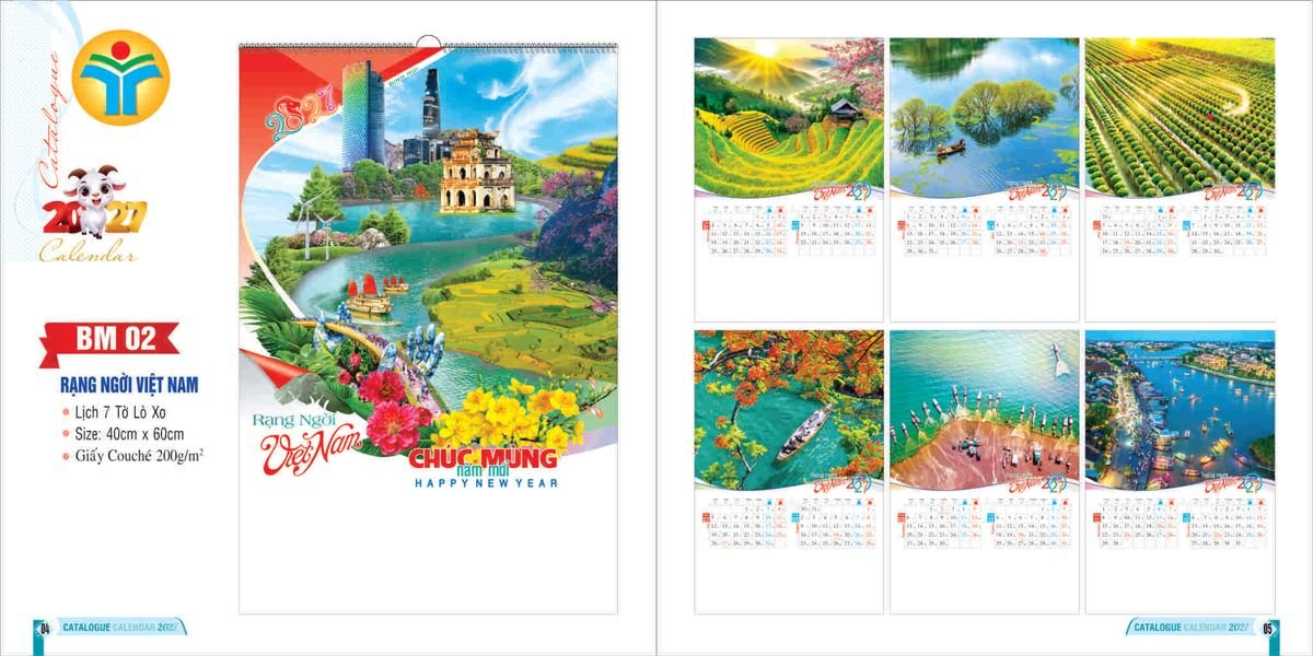 Lịch 7 Tờ Lò Xo 2027 Bình Minh BM02 Quà Tặng Bàn Làm Việc Văn Phòng Hiện Đại