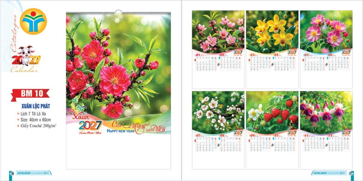 Lịch 7 Tờ Lò Xo 2027 Bình Minh BM08 Quà Tặng Bàn Làm Việc Văn Phòng Hiện Đại