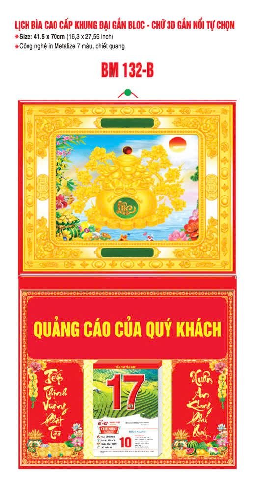 Bìa Lịch Treo Khung Đại Gắn Bloc BM 2027 BM132B - Kim Dương Phú Quý - Quà Tặng Văn Phòng