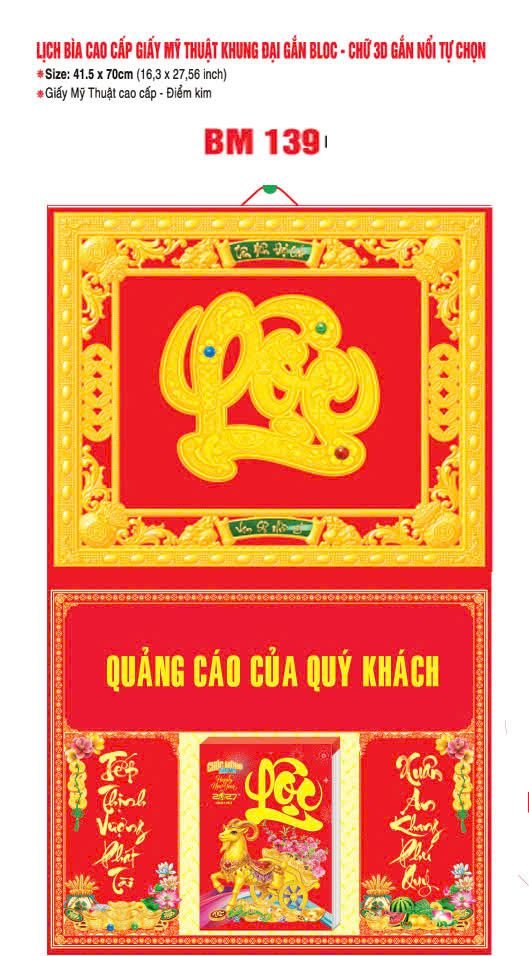 Bìa Lịch Treo Khung Đại Gắn Bloc BM 2027 BM139 - Kim Dương Phú Quý - Quà Tặng Văn Phòng