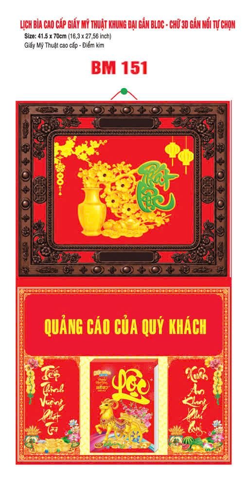 Bìa Lịch Treo Khung Đại Gắn Bloc BM 2027 BM151 - Kim Dương Phú Quý - Quà Tặng Văn Phòng