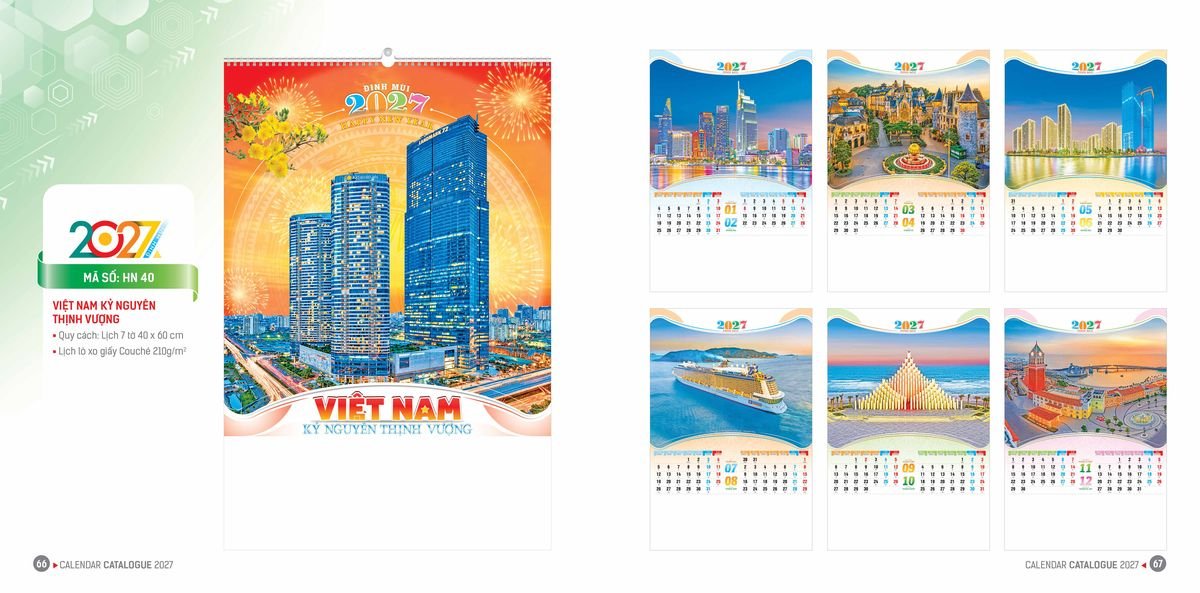 Lịch Treo Tường Lò Xo Ba Nhất Ba Nhất 2027 BN140 Quà Tặng Bàn Làm Việc Văn Phòng Hiện Đại
