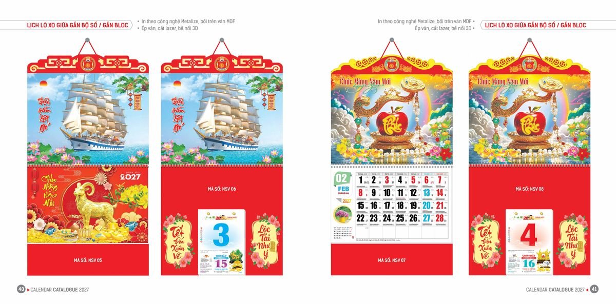Lịch Lò Xo Giữa Gắn Bloc Ba Nhất 2027 BN422 Quà Tặng Bàn Làm Việc Văn Phòng Hiện Đại