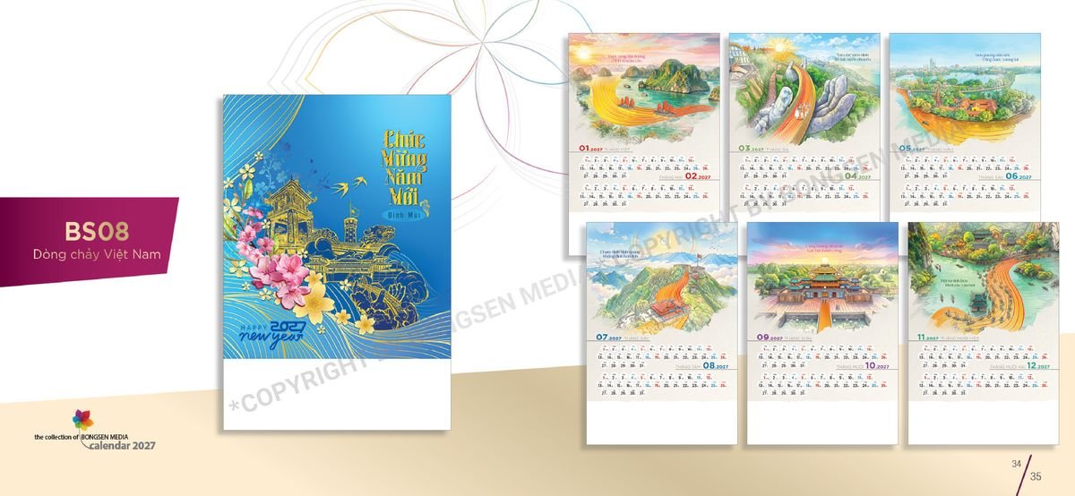 Lịch 7 Tờ Lò Xo 2027 Bông Sen BS18 Quà Tặng Bàn Làm Việc Văn Phòng Hiện Đại