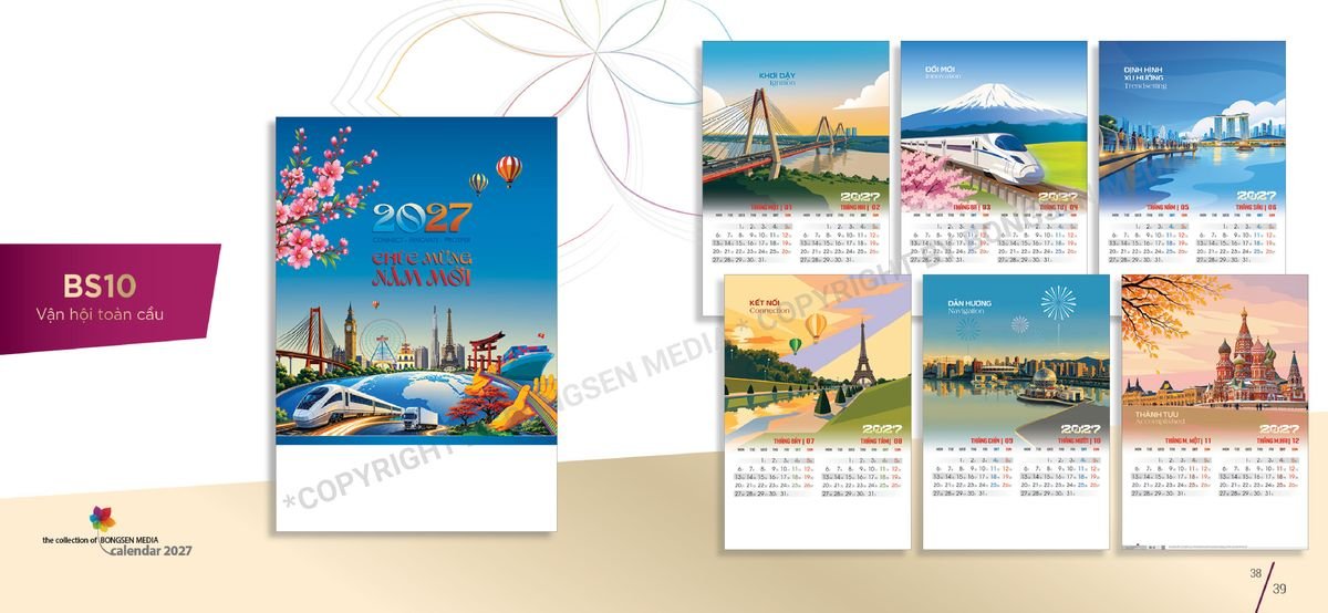 Lịch 7 Tờ Lò Xo 2027 Bông Sen BS20 Quà Tặng Bàn Làm Việc Văn Phòng Hiện Đại