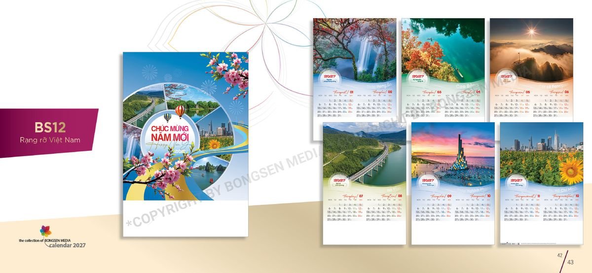 Lịch 7 Tờ Lò Xo 2027 Bông Sen BS22 Quà Tặng Bàn Làm Việc Văn Phòng Hiện Đại