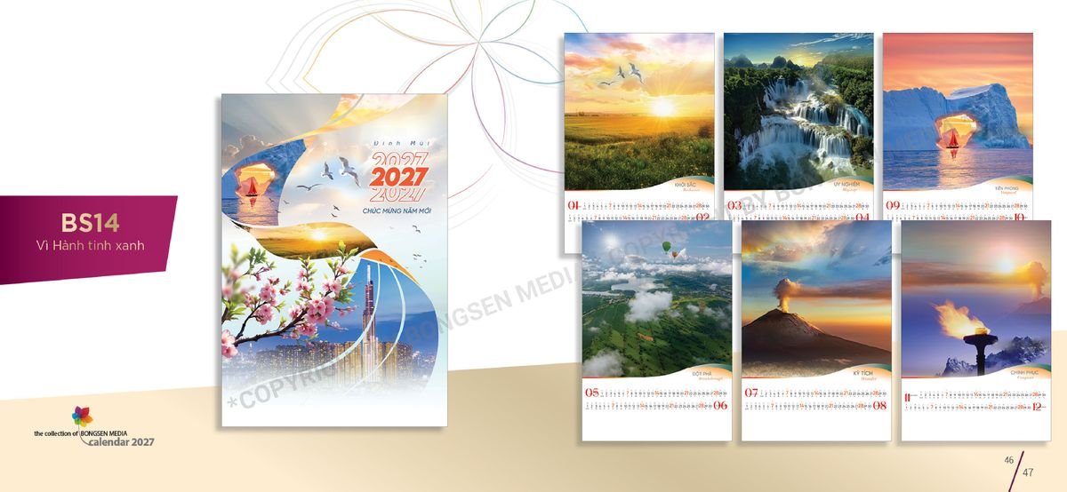 Lịch 7 Tờ Lò Xo 2027 Bông Sen BS24 Quà Tặng Bàn Làm Việc Văn Phòng Hiện Đại