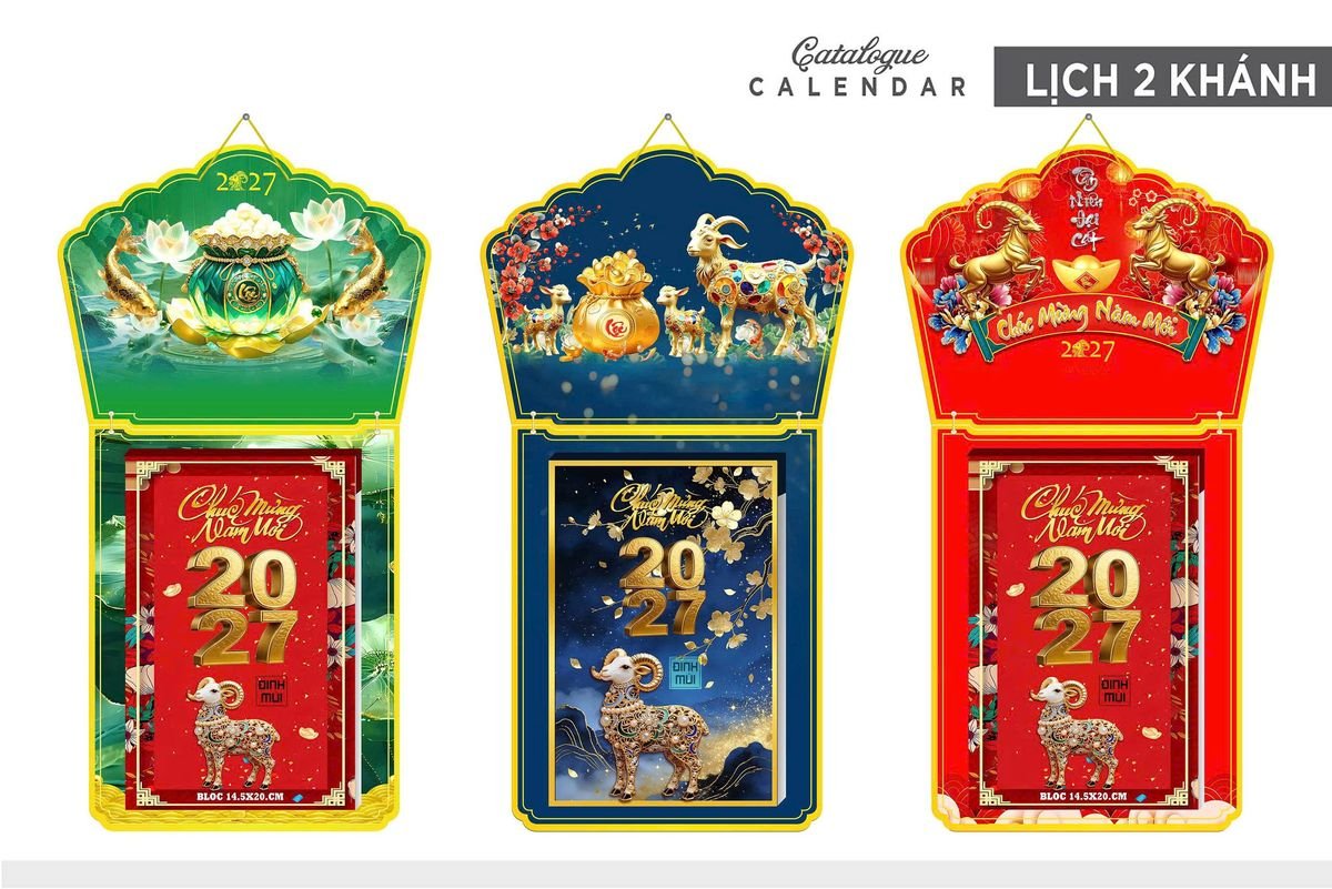 Lịch Khánh Gỗ Lamina 2 Đầu 2027 LM2D_001 - Quà Tặng Văn Phòng