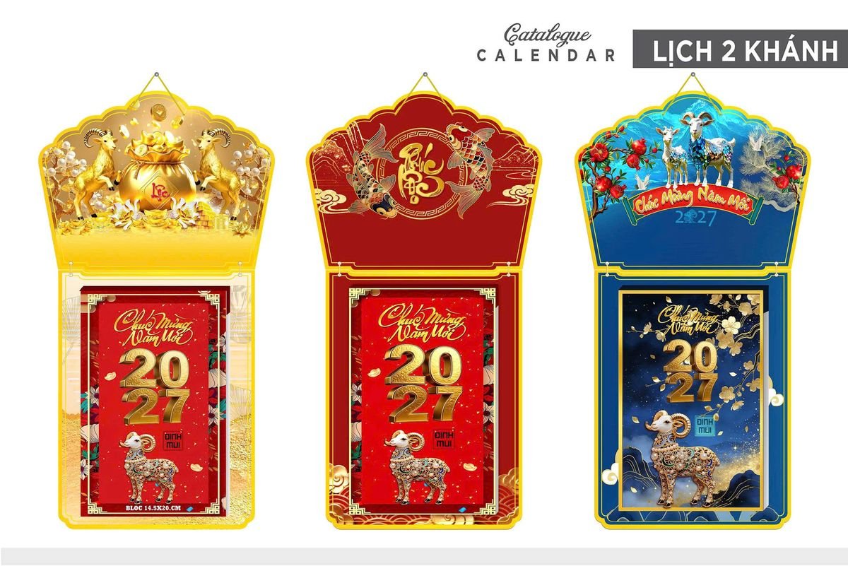Lịch Khánh Gỗ Lamina 2 Đầu 2027 LM2D_002 - Quà Tặng Văn Phòng