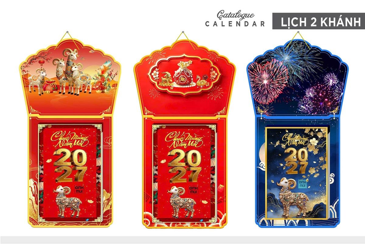 Lịch Khánh Gỗ Lamina 2 Đầu 2027 LM2D_010 - Quà Tặng Văn Phòng