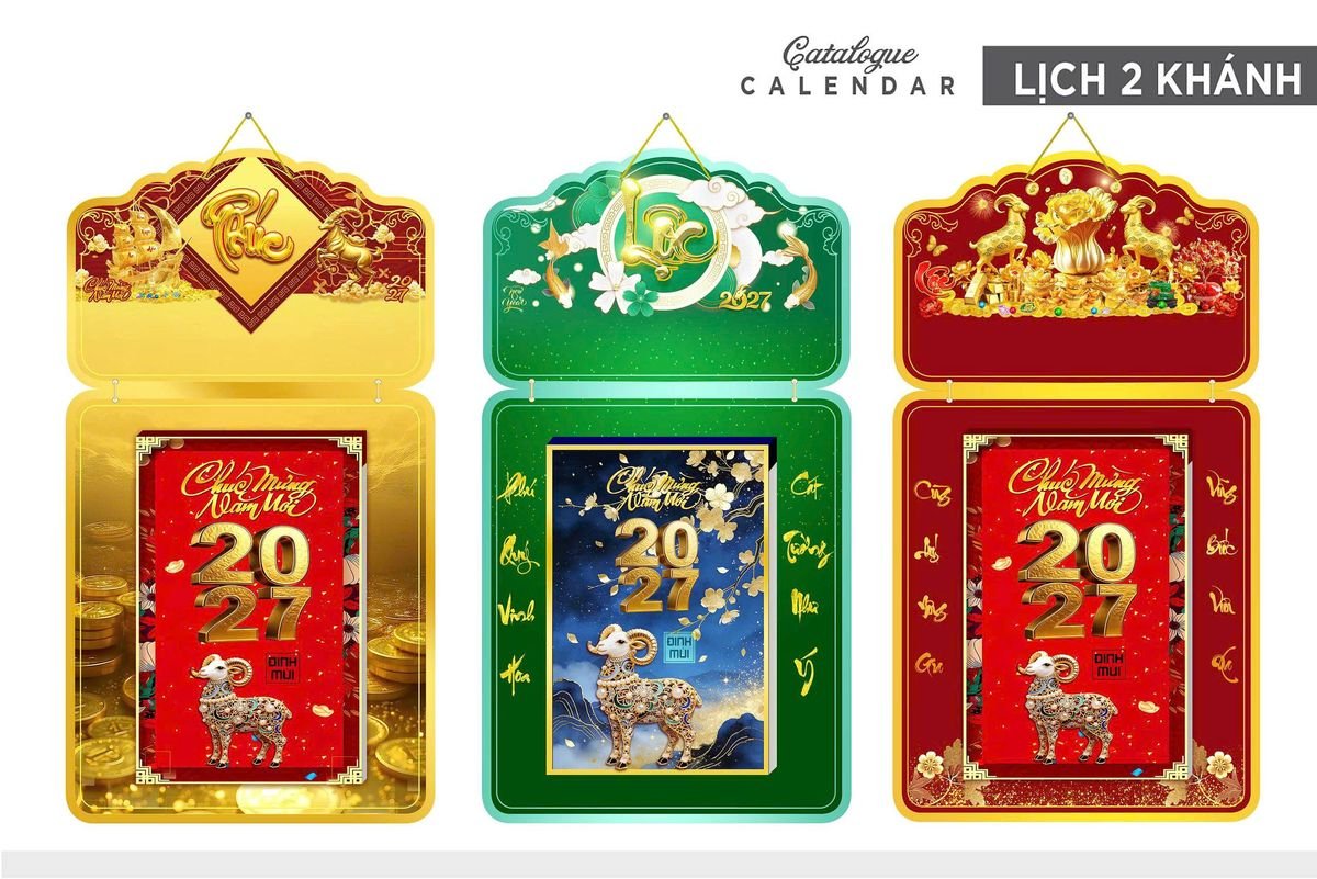 Lịch Khánh Gỗ Lamina 2 Đầu 2027 LM2D_021 - Quà Tặng Văn Phòng
