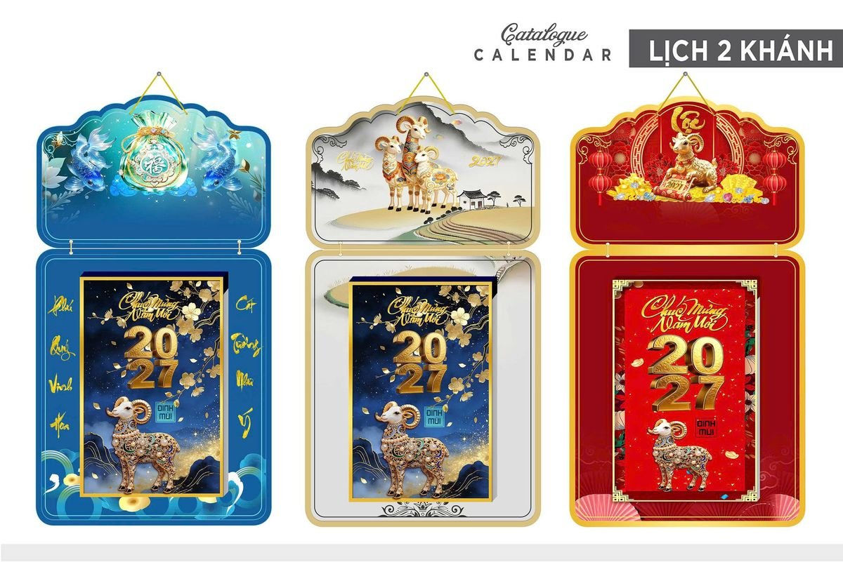 Lịch Khánh Gỗ Lamina 2 Đầu 2027 LM2D_022 - Quà Tặng Văn Phòng