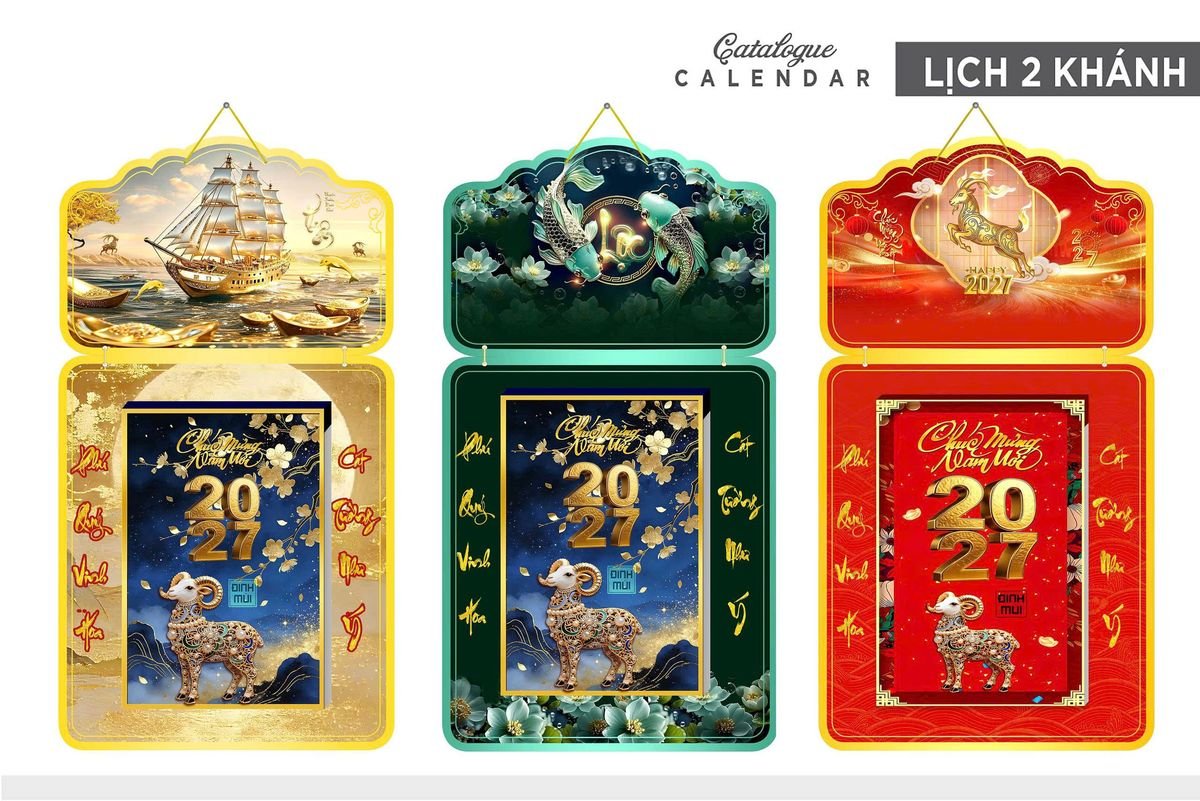 Lịch Khánh Gỗ Lamina 2 Đầu 2027 LM2D_024 - Quà Tặng Văn Phòng