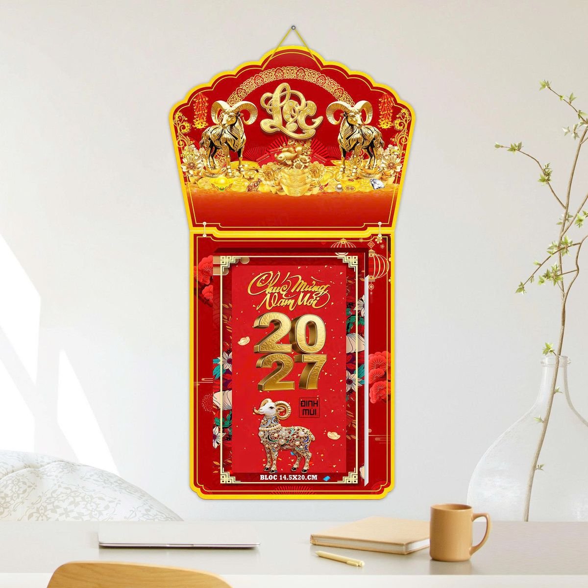Lịch Khánh Gỗ Lamina 2 Đầu 2027 LM2D_040 - Quà Tặng Văn Phòng
