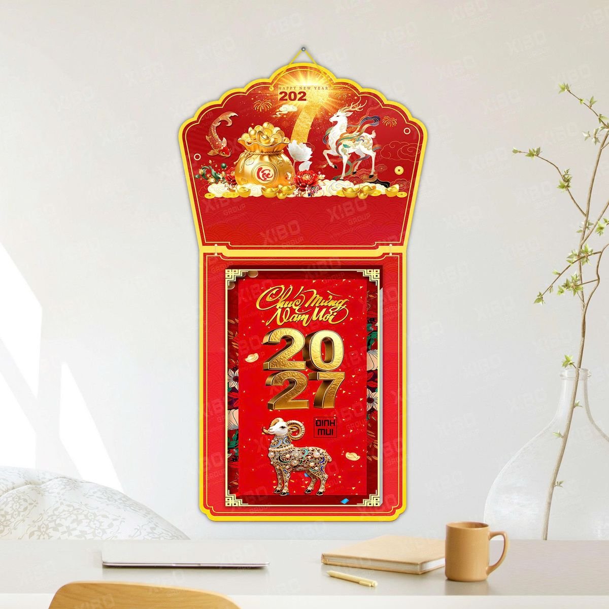 Lịch Khánh Gỗ Lamina 2 Đầu 2027 LM2D_041 - Quà Tặng Văn Phòng