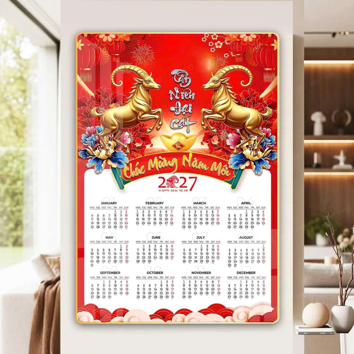 Lịch Gỗ Lamina Cao Cấp 40x60cm 2027 LM406_054 - Quà Tặng Văn Phòng