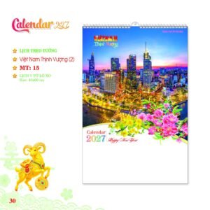 Lịch Treo Tường Lò Xo 2027 MT Mẫu MT15 (40 x 60cm) Quà Tặng Bàn Làm Việc Văn Phòng Hiện Đại in logo doanh nghiệp quà tặng Tết tại Quà Tặng Văn Phòng