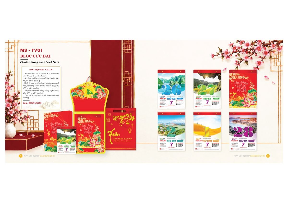 Lịch Bloc Cực Đại 2027 Tuấn Việt TV01 Quà Tặng Bàn Làm Việc Văn Phòng Hiện Đại