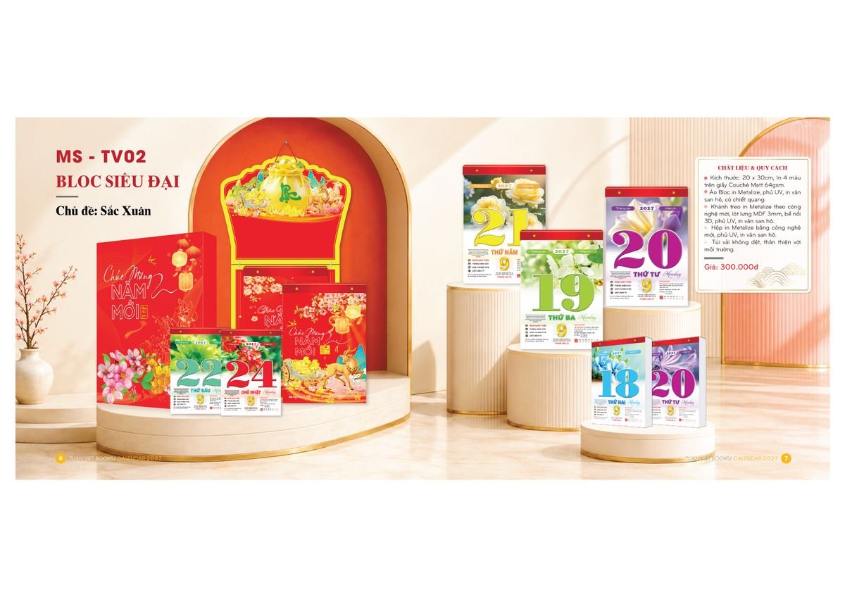Lịch Bloc Cực Đại 2027 Tuấn Việt TV02 Quà Tặng Bàn Làm Việc Văn Phòng Hiện Đại