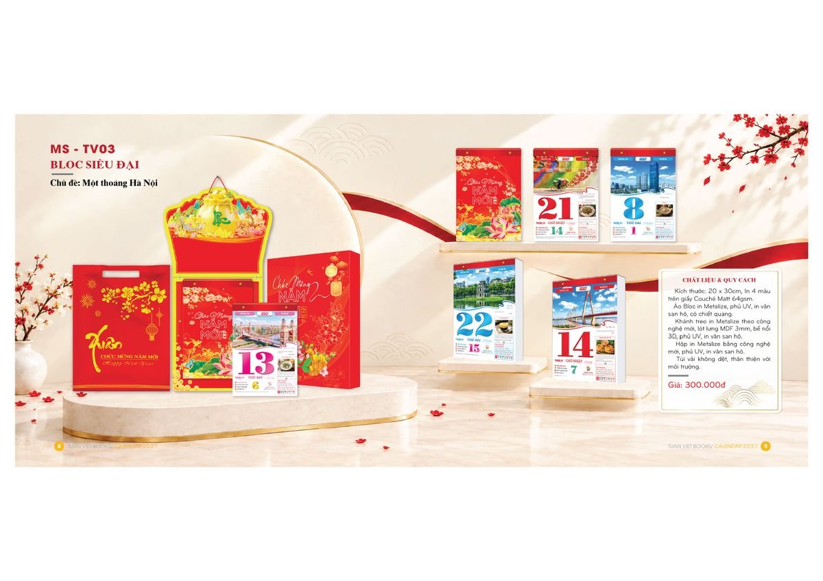 Lịch Bloc Cực Đại 2027 Tuấn Việt TV03 Quà Tặng Bàn Làm Việc Văn Phòng Hiện Đại