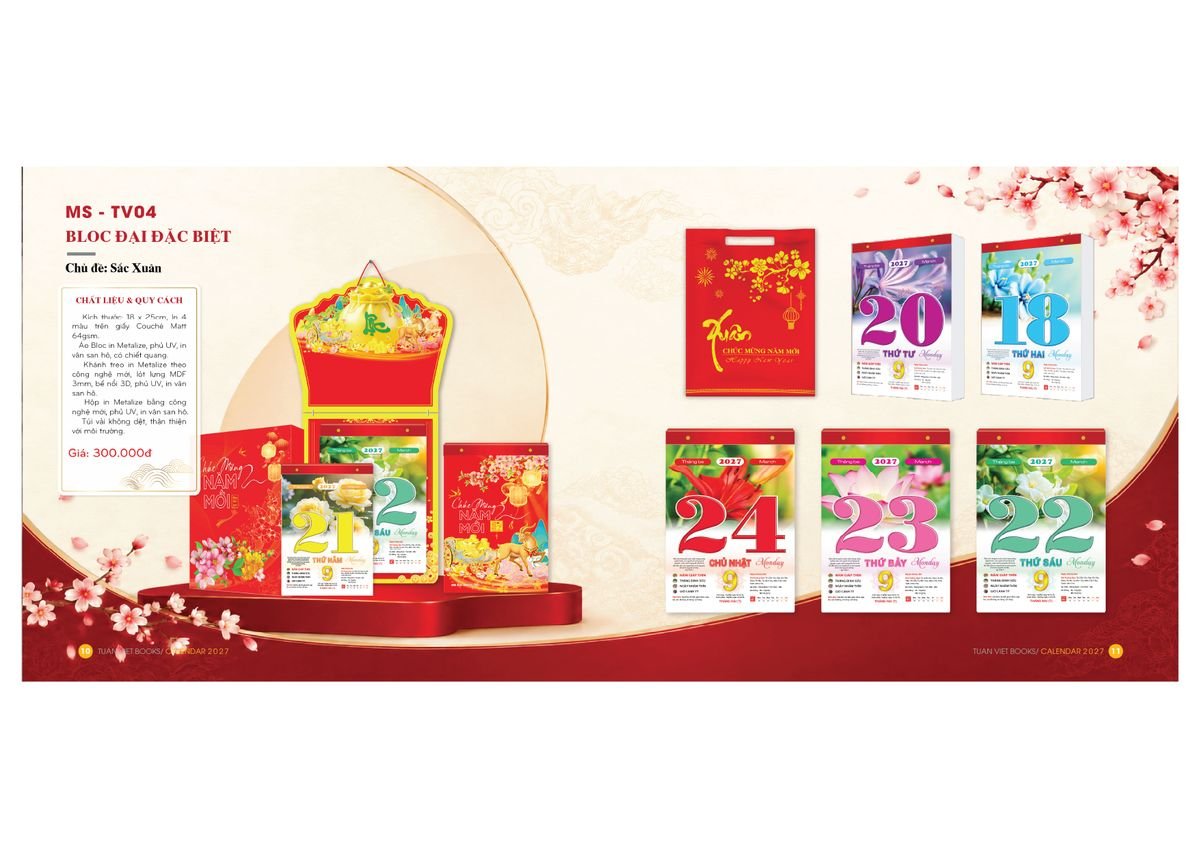 Lịch Bloc Cực Đại 2027 Tuấn Việt TV04 Quà Tặng Bàn Làm Việc Văn Phòng Hiện Đại