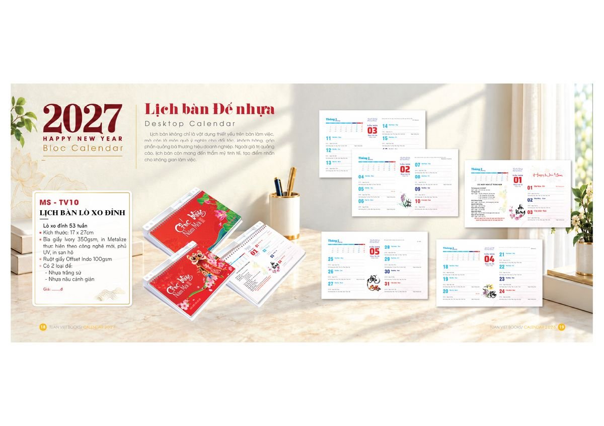 Lịch Bloc Cực Đại 2027 Tuấn Việt TV08 Quà Tặng Bàn Làm Việc Văn Phòng Hiện Đại