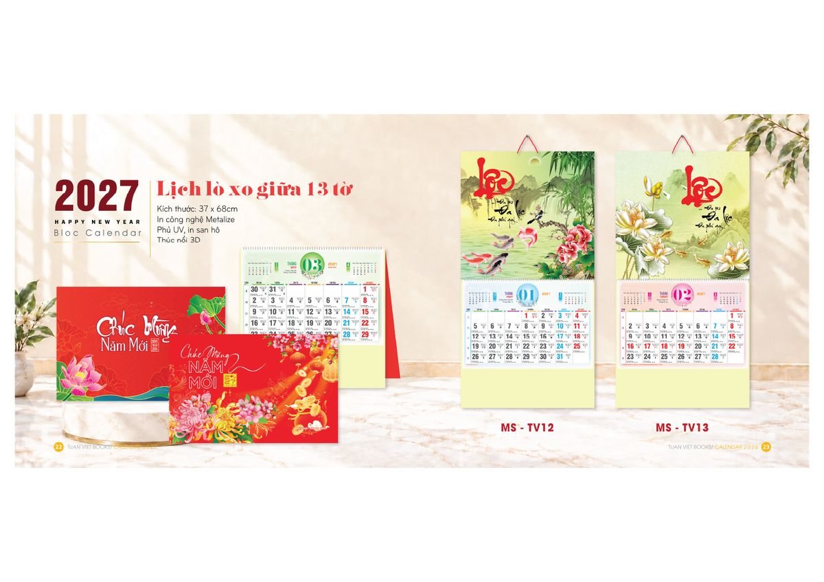 Lịch Bloc Cực Đại 2027 Tuấn Việt TV12 Quà Tặng Bàn Làm Việc Văn Phòng Hiện Đại